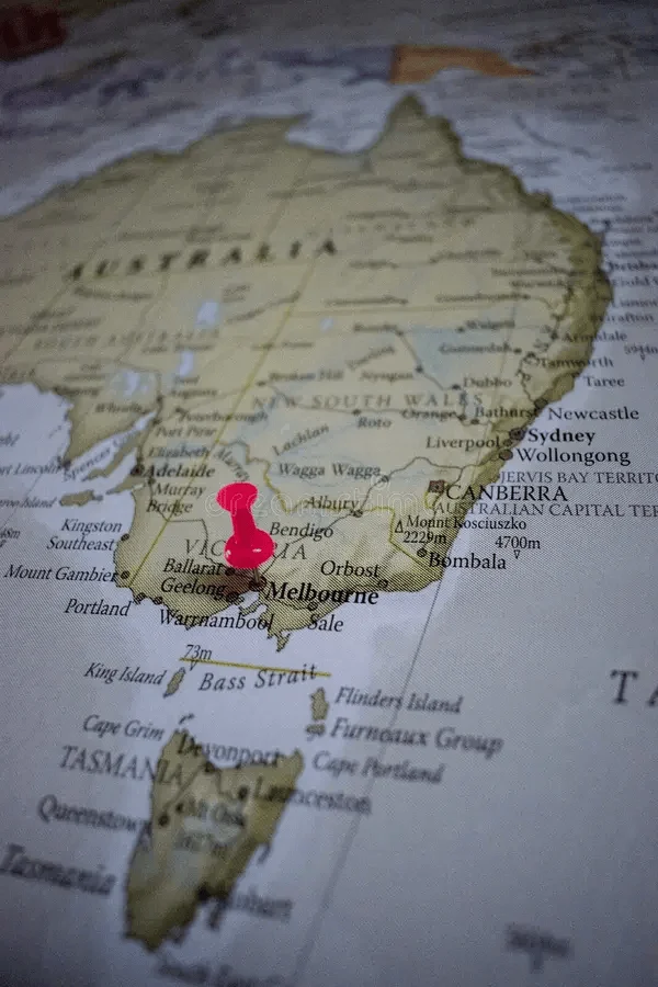 close up melbourne pin pointed world map pink pushpin capital city australia close up melbourne pin pointed 136701275