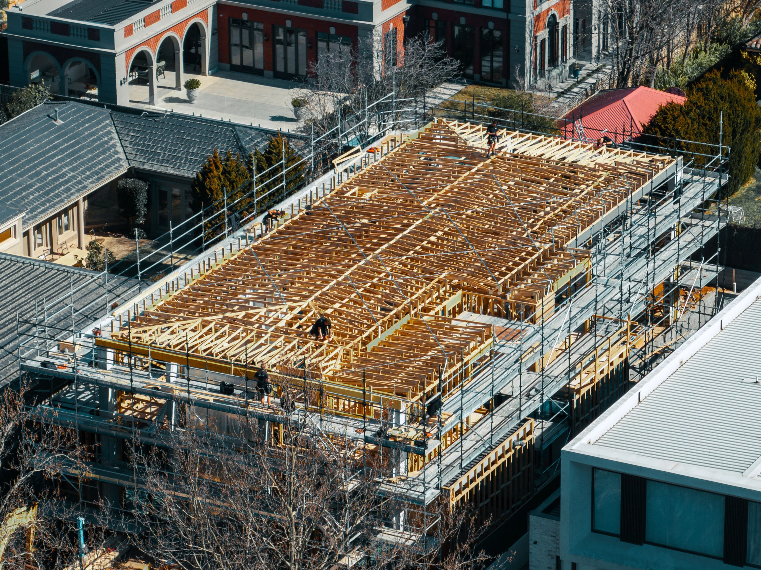 Aerial drone photograph of a construction project