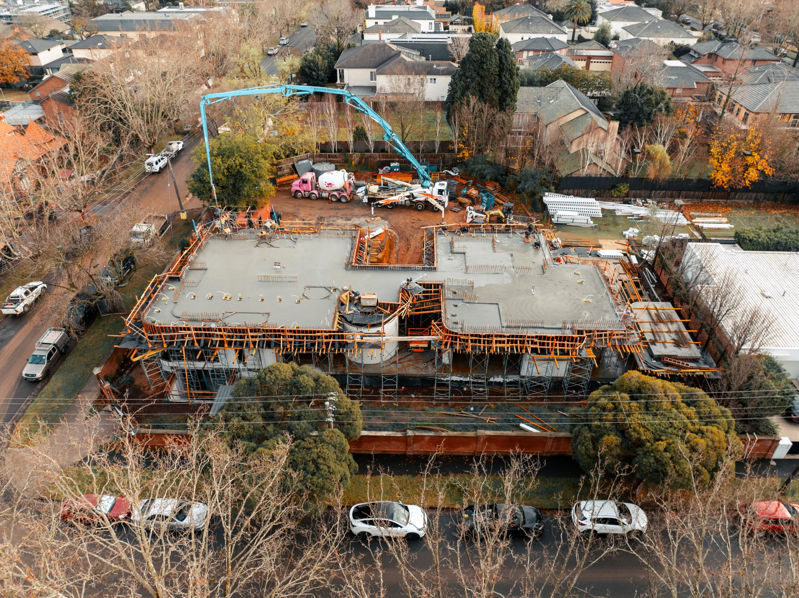 Aerial drone photograph of a completed build